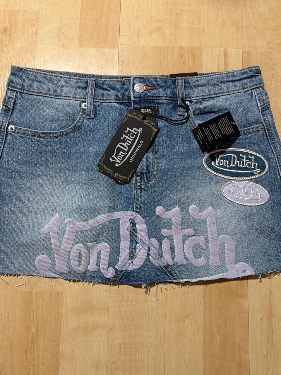 Von Dutch Blue Denim Mini Skirt With Lavender Logo